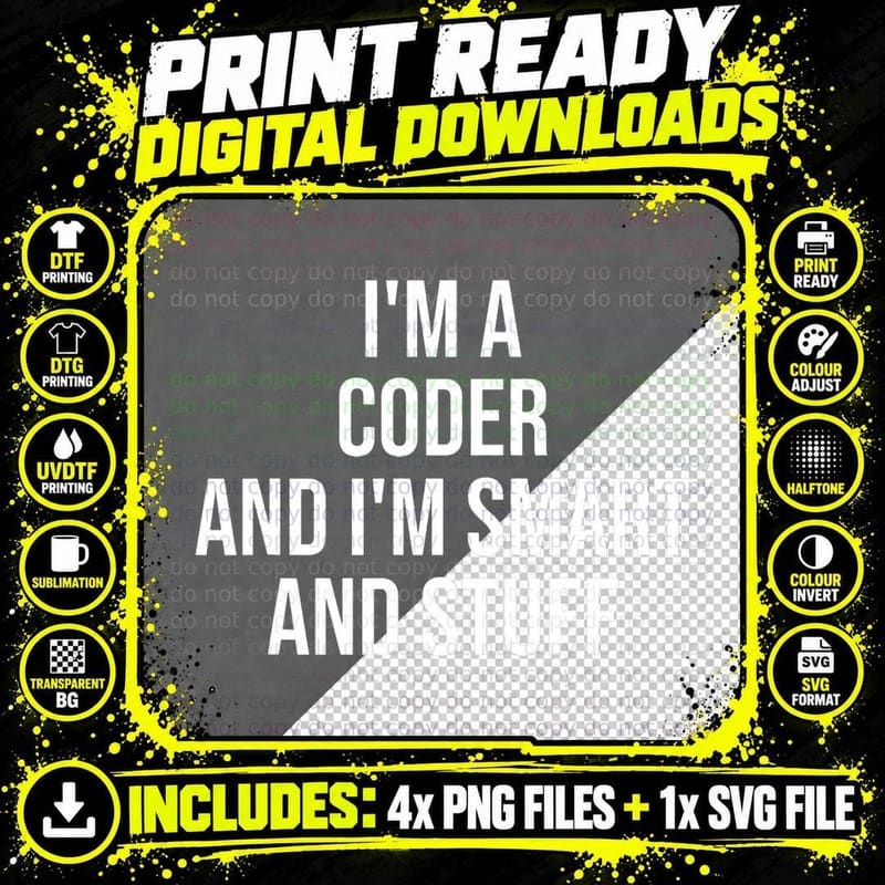 I'm a Coder Smart & Stuff Funny Coding Men Women T-Shirt Png SVG Digital Bundle