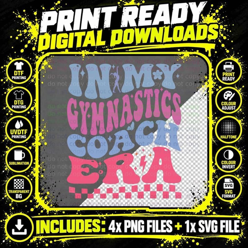 In My Gymnastics Coach Era Groovy Woman Funny T-Shirt Png SVG Digital Bundle
