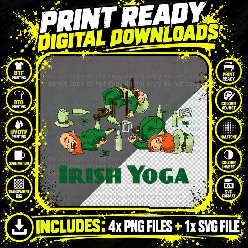 Irish Yoga Funny St. Patrick's Day Party Leprechaun Png SVG Digital Bundle