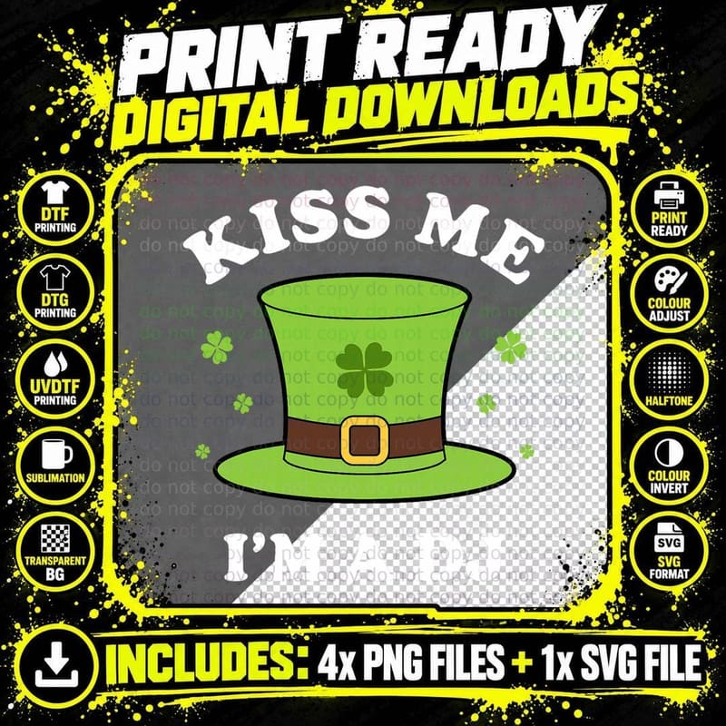 Kiss Me I'm a DJ St Patricks Day Funny T-Shirt Png SVG Digital Bundle
