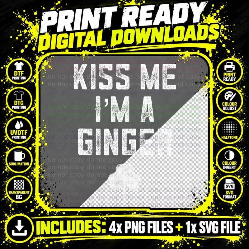 Kiss Me I'm a Ginger Redhead St Patricks Day Ginger Joke Png SVG Digital Bundle