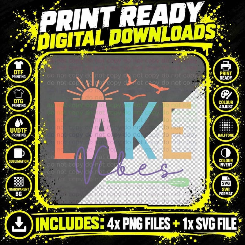 Lake Vibes Summer Vibes Vacation Funny Retro Men Women Png SVG Digital Bundle