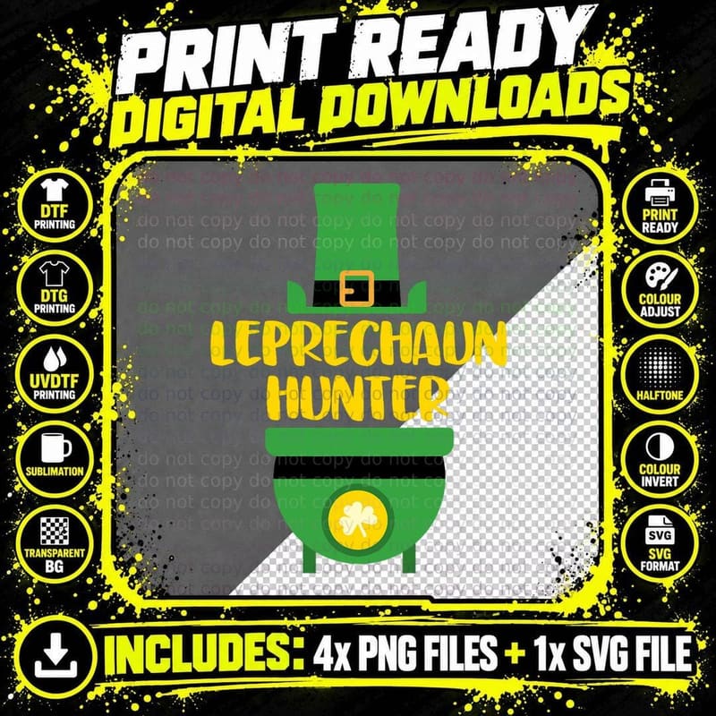 Leprechaun Hunter Funny St Patricks Day Irish Hunt Png SVG Digital Bundle