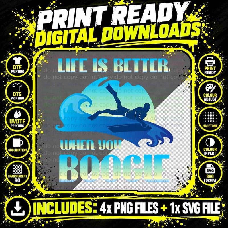 Life Is Better When You Boogie Board Funny Surfing Lover Png SVG Digital Bundle