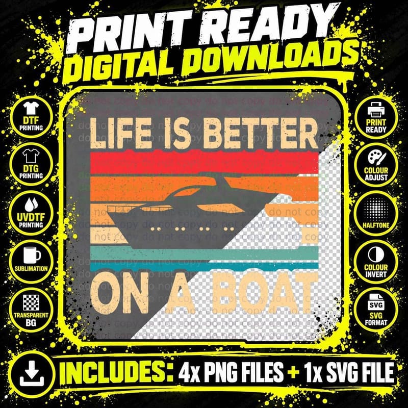 Life Is Better on a Boat Captain Funny Boating Retro Png SVG Digital Bundle