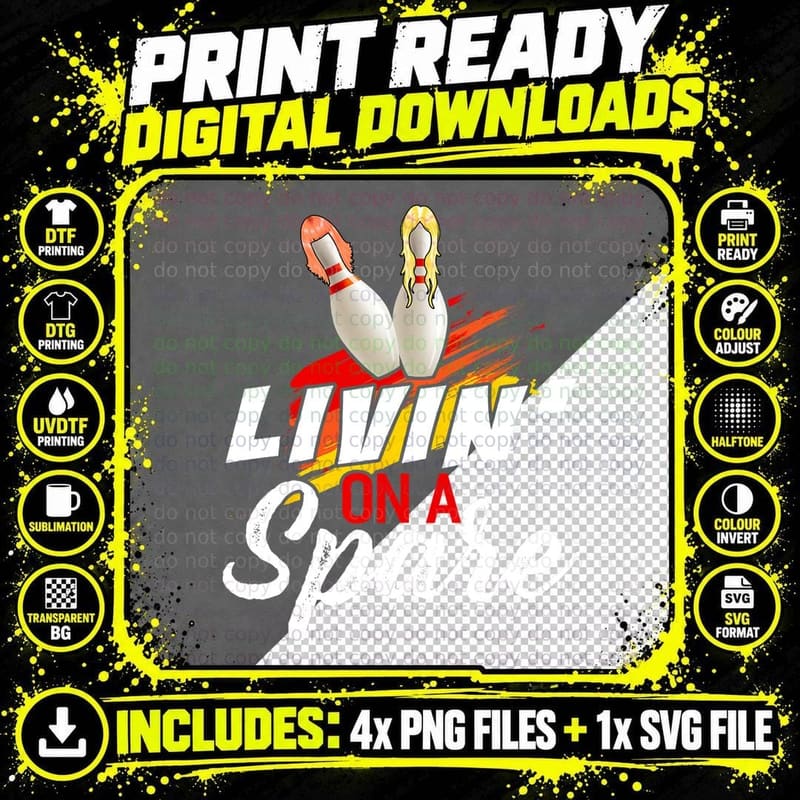 Livin on a Spare Bowling Shirt Funny Bowler Bowling Png SVG Digital Bundle