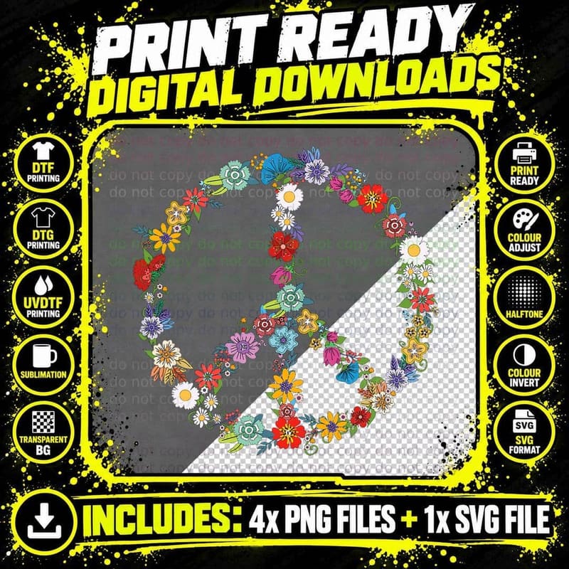 Love and Peace Flower Hippie Lover Beautiful Cute Funny Png SVG Digital Bundle