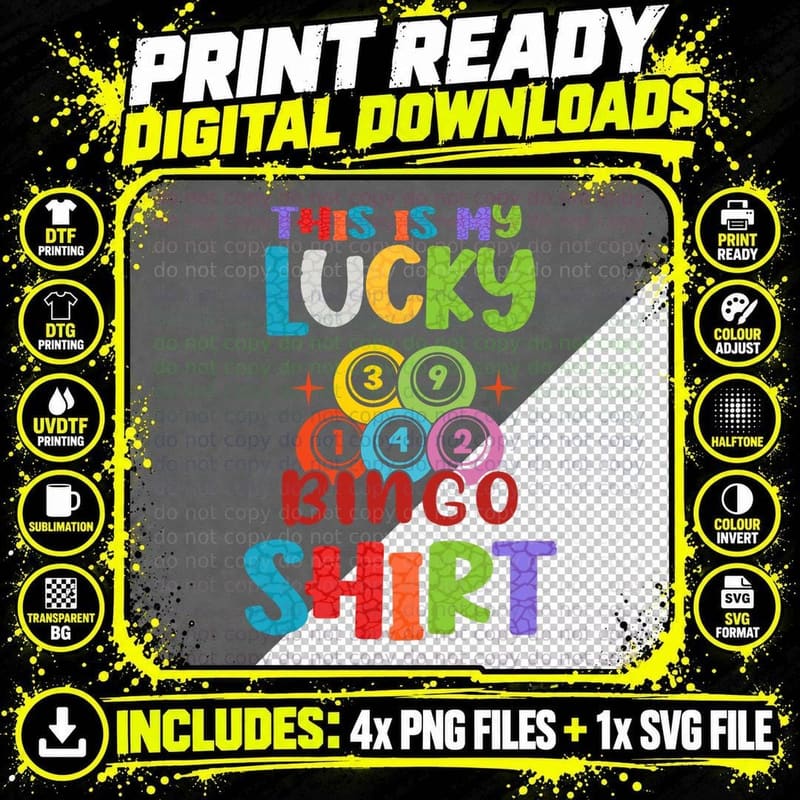 Lucky Bingo Shirt Bingo Player Hobby Gambling Funny Png SVG Digital Bundle