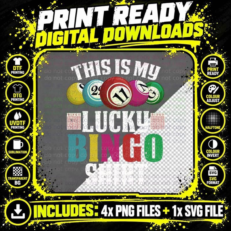 Lucky Bingo Shirt Funny Bingo Player Gambling Hobby Png SVG Digital Bundle