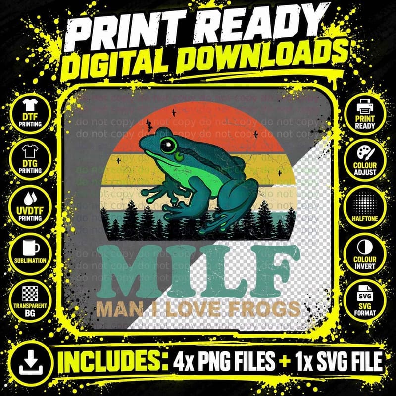 MILF-Man I Love Frogs Funny Saying Frog-Amphibian Lovers Png SVG Digital Bundle