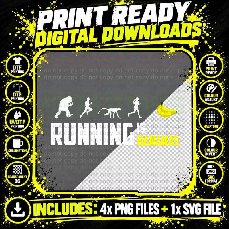 Marathon Runner Running Is Bananas Funny Graphic Phrase Png SVG Digital Bundle