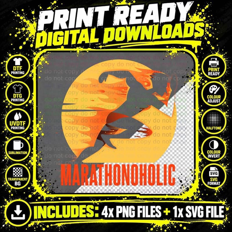 Marathon Shirt Funny Marathonoholic Runner Sport Running Png SVG Digital Bundle