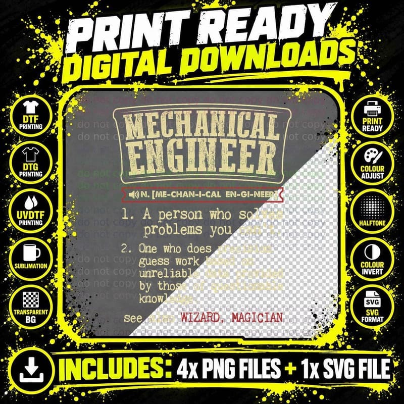 Mechanical Engineer Funny Dictionary Definition T-Shirt Png SVG Digital Bundle