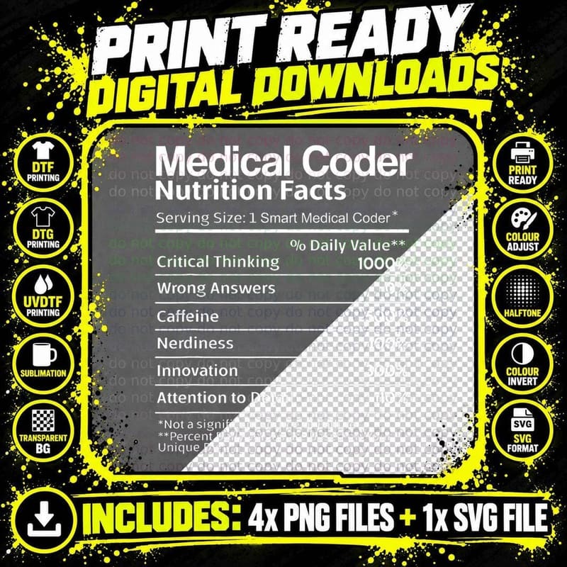 Medical Coder Nutritional List Funny Medical Coding Png SVG Digital Bundle