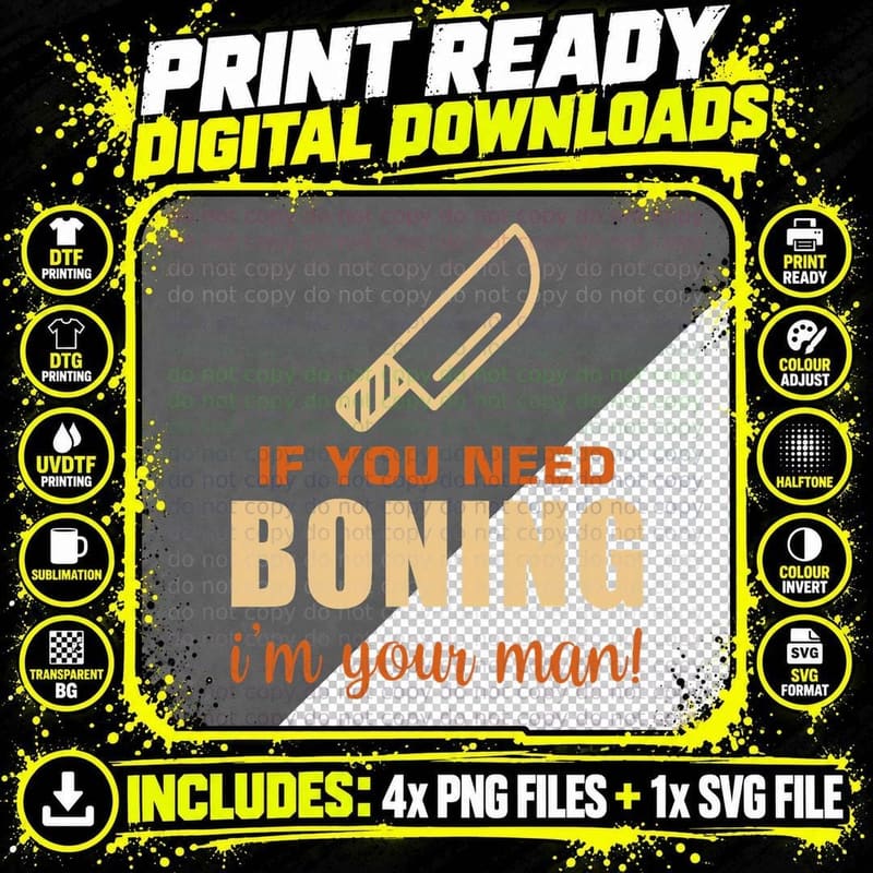 Mens If You Need Boning I'm Your Man! Funny Butcher Png SVG Digital Bundle