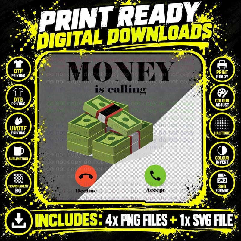 Money Is Calling Cash Funny Business Money T-Shirt Png SVG Digital Bundle