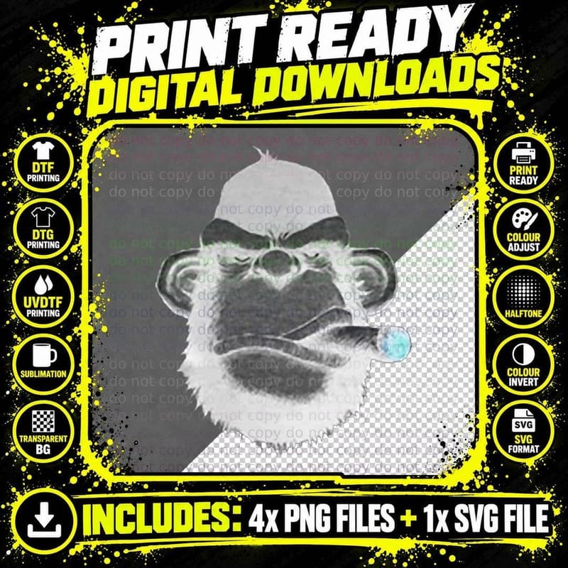 Monkey Business Funny Cigar Smoker T-Shirt Png SVG Digital Bundle
