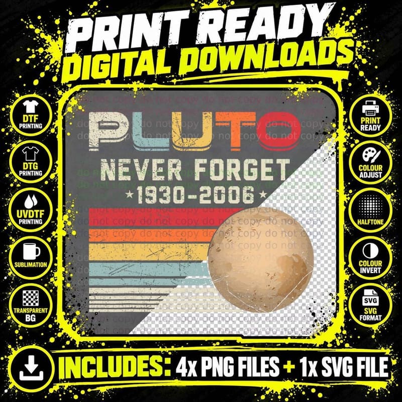 Never Forget Pluto Funny Space Science Retro Remember Png SVG Digital Bundle