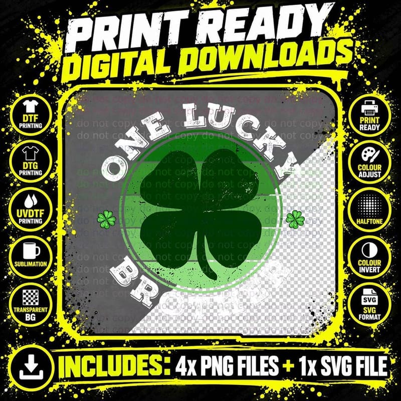 One Lucky Brother Shamrock Irish Funny St Patricks Day Png SVG Digital Bundle