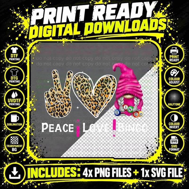 Peace Love Bingo Funny Bingo Lover T-Shirt Png SVG Digital Bundle