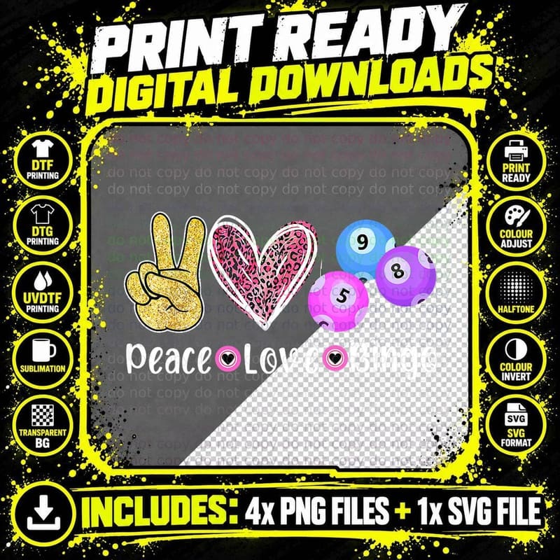Peace Love Bingo Funny Bingo Lover, Funny Women T-Shirt Png SVG Digital Bundle