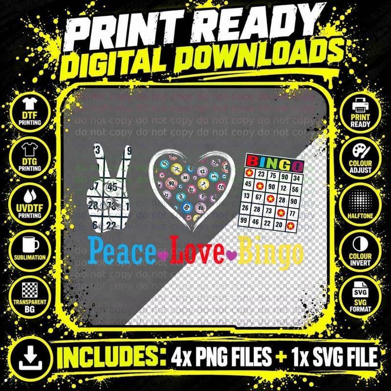 Peace Love Bingo Player Funny Casino Gambling Gambler Png SVG Digital Bundle