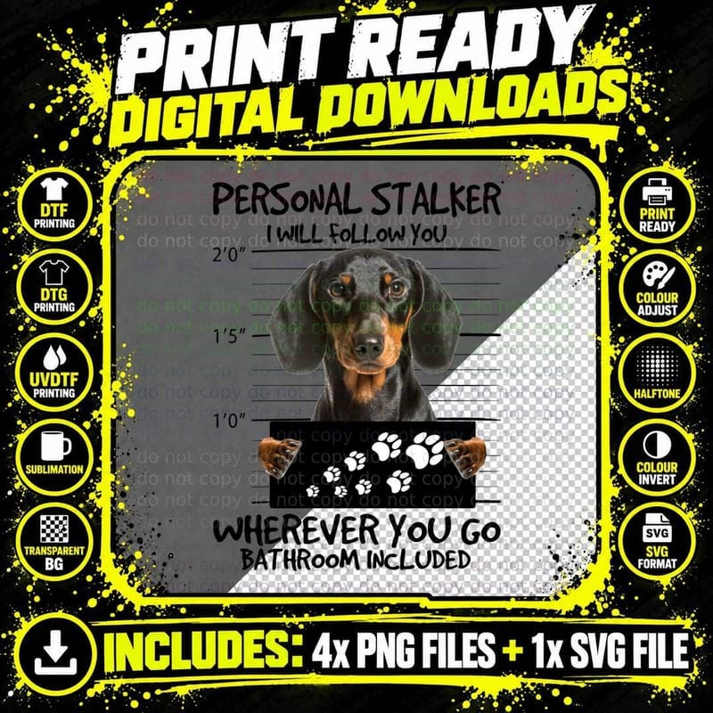 Personal Stalker Dachshund T-Shirt, Funny Sarcasm Png SVG Digital Bundle