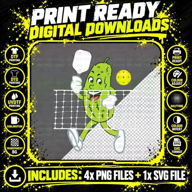 Pickle Playing Pickleball - Funny Pickleball Paddleball Png SVG Digital Bundle