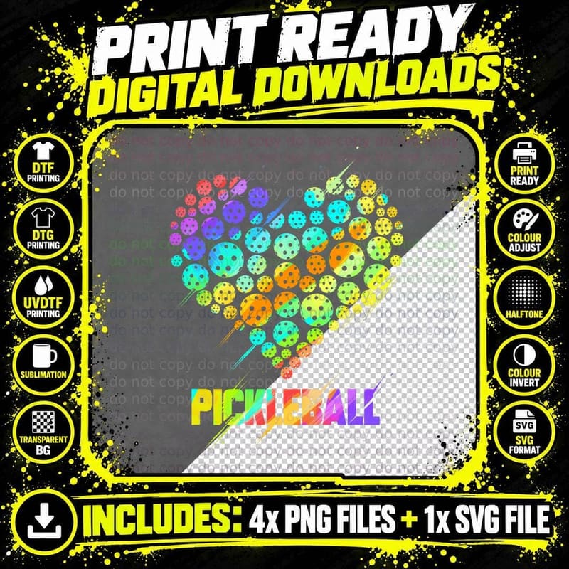 Pickleball Heart - Funny Colorful Paddle Sports Player Png SVG Digital Bundle