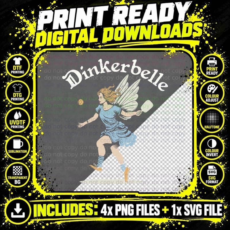 Pickleball Vintage Fairy Funny Dinkerbelle Women Pickle Png SVG Digital Bundle