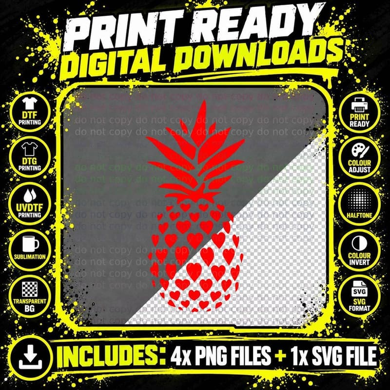 Pineapple Red Hearts Funny Valentines Day Women Men Png SVG Digital Bundle