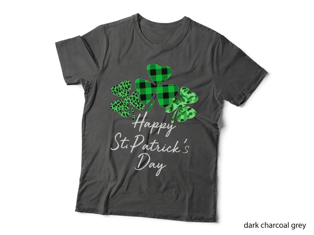 Plaid Shamrock Leopard Funny Happy St Patricks Day Men Women T-Shirt