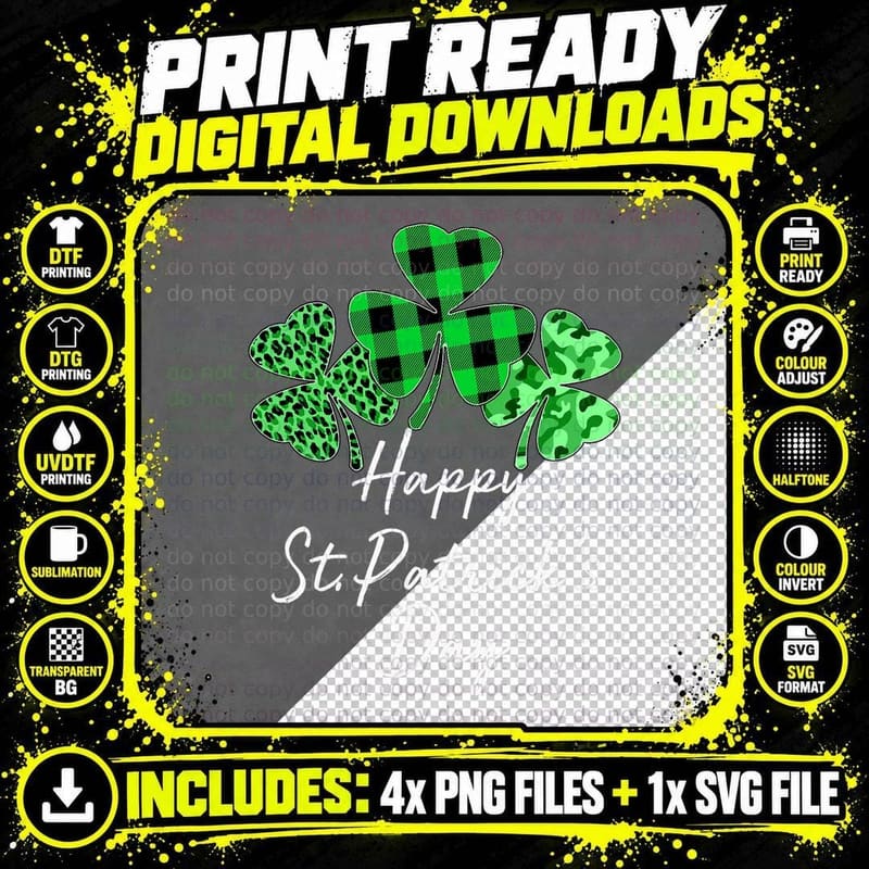 Plaid Shamrock Leopard Funny Happy St Patricks Day Men Png SVG Digital Bundle