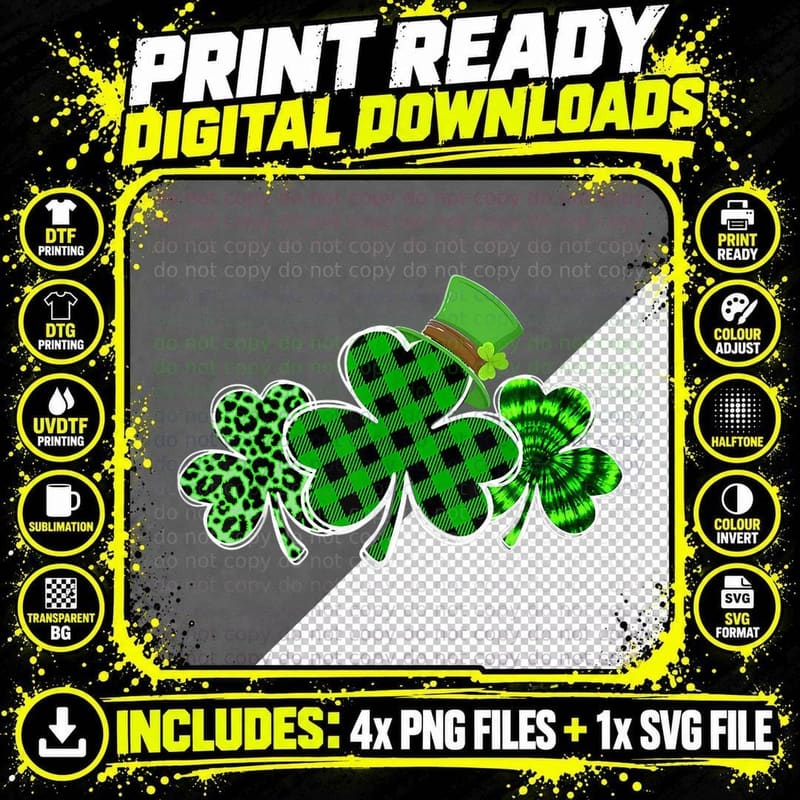 Plaid Shamrock Shirt Leopard Tie Dye Funny St Patricks Png SVG Digital Bundle