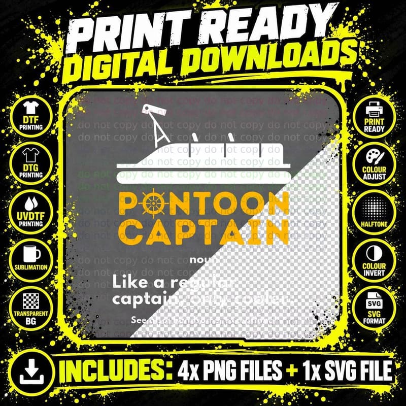 Pontoon Captain Definition - Funny Boat Pontooning Png SVG Digital Bundle