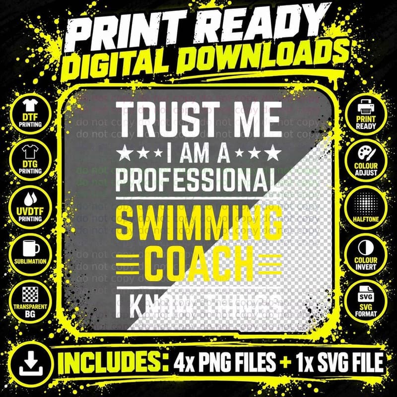 Professional Swimming Coach Funny Swimming Coach Humor Png SVG Digital Bundle