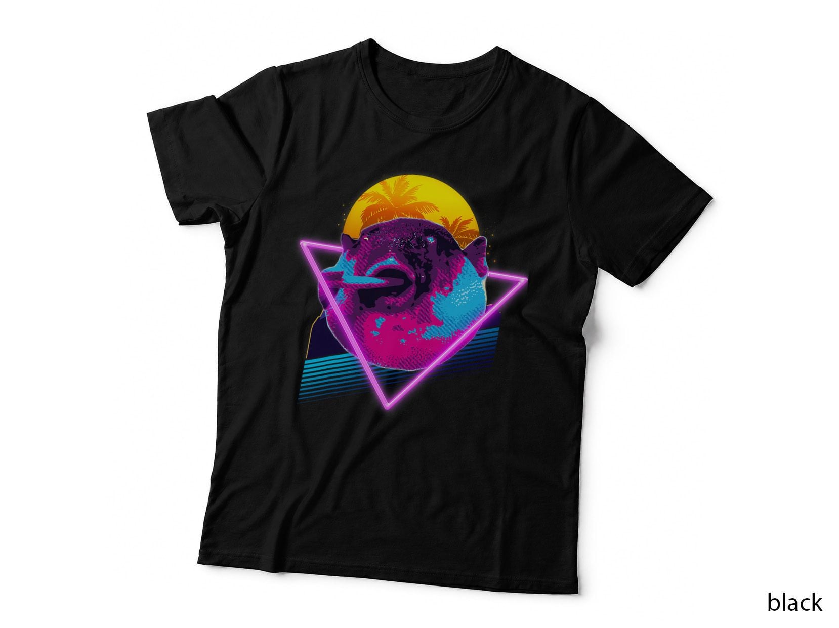 Pufferfish Eating a Carrot Meme Blowfish Retro Vaporwave T-Shirt