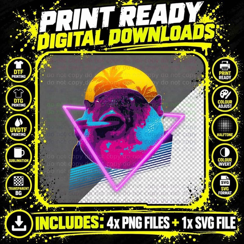 Pufferfish Eating a Carrot Meme Blowfish Retro Vaporwave Png SVG Digital Bundle