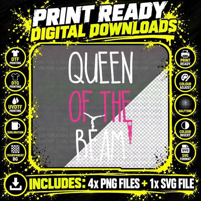 Queen of the Beam Funny Gymnast Gift Girl Gymnastics Png SVG Digital Bundle