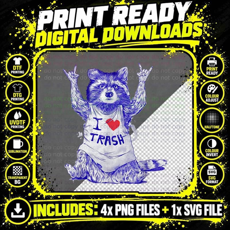 Racoon Wearing Shirt I Love Trash Funny Raccoon Wild Png SVG Digital Bundle