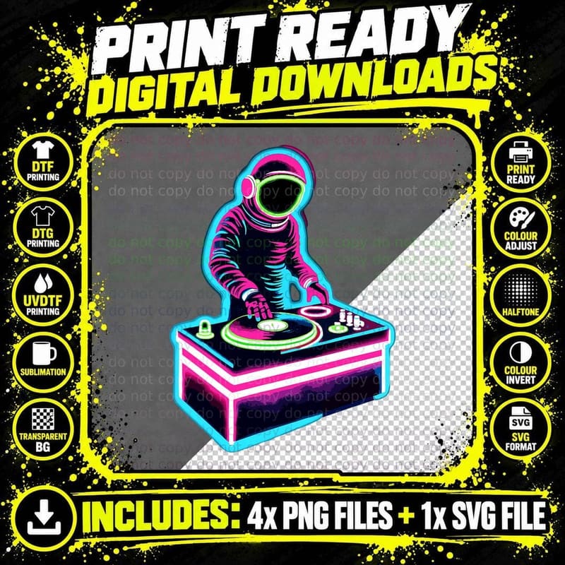 Retro Astronaut DJ Men Women Kids Funny Astronaut T-Shirt Png SVG Digital Bundle