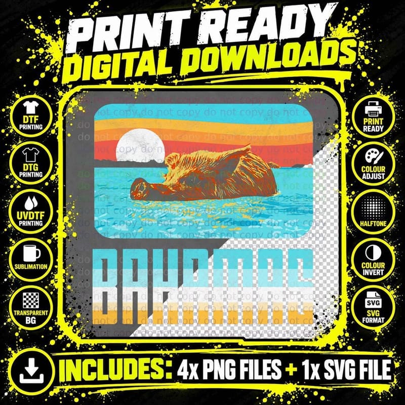 Retro Bahamas Swimming Pig Funny Vintage Feral Hog Beach Png SVG Digital Bundle
