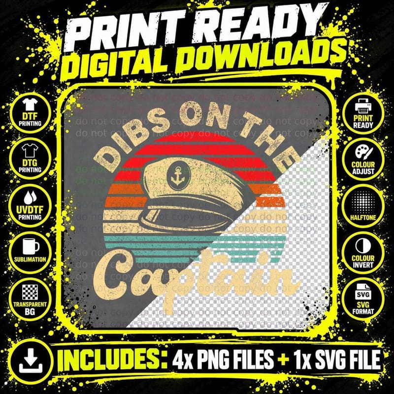 Retro Captain Wife Dibs on the Captain Women Funny Png SVG Digital Bundle