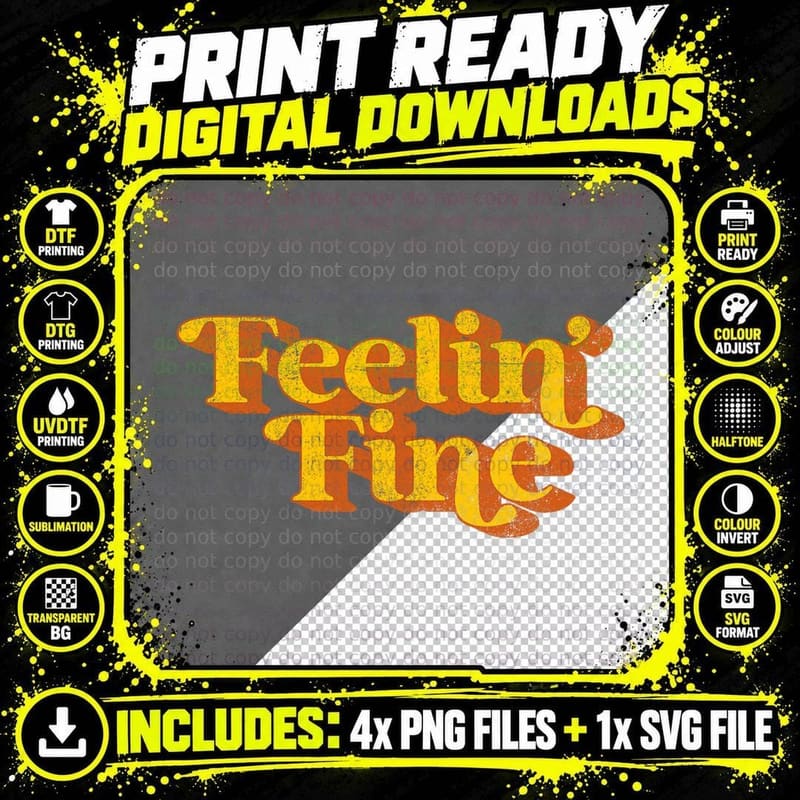 Retro Feelin' Fine Funny Disco 70's Party Costume Png SVG Digital Bundle