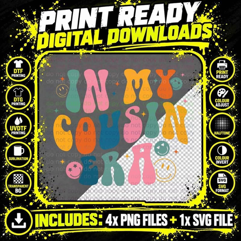 Retro Groovy in My Cousin Era, Funny Cool Cousin Toddler Png SVG Digital Bundle