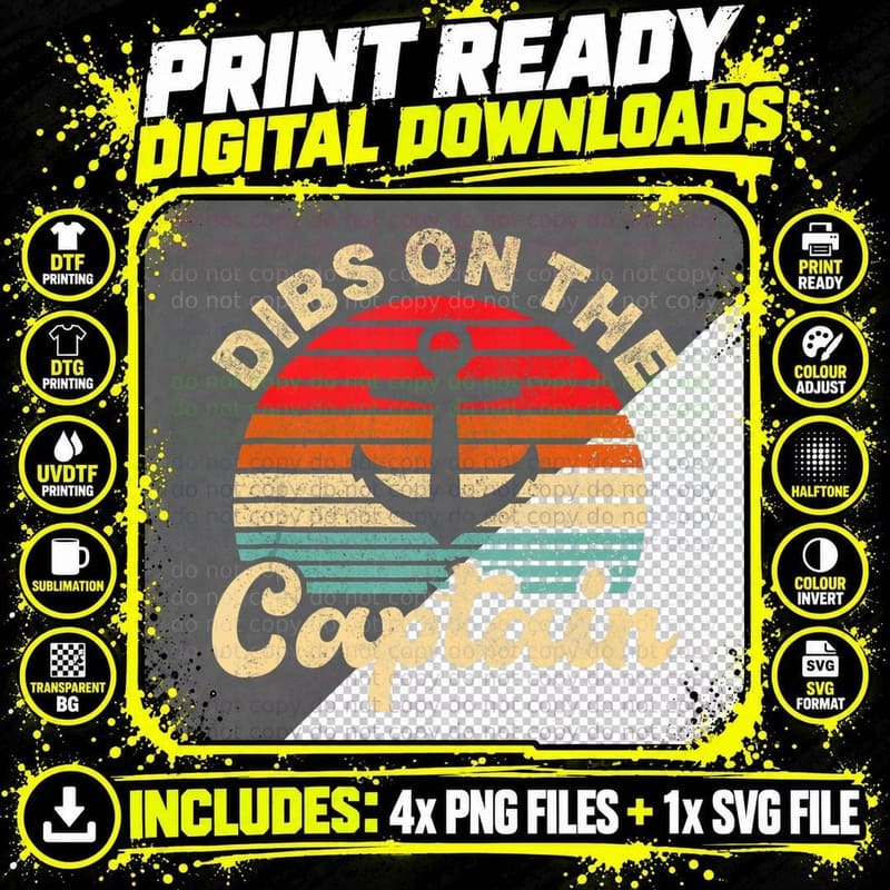 Retro Sunset Funny Captain Wife Women Dibs on the Png SVG Digital Bundle