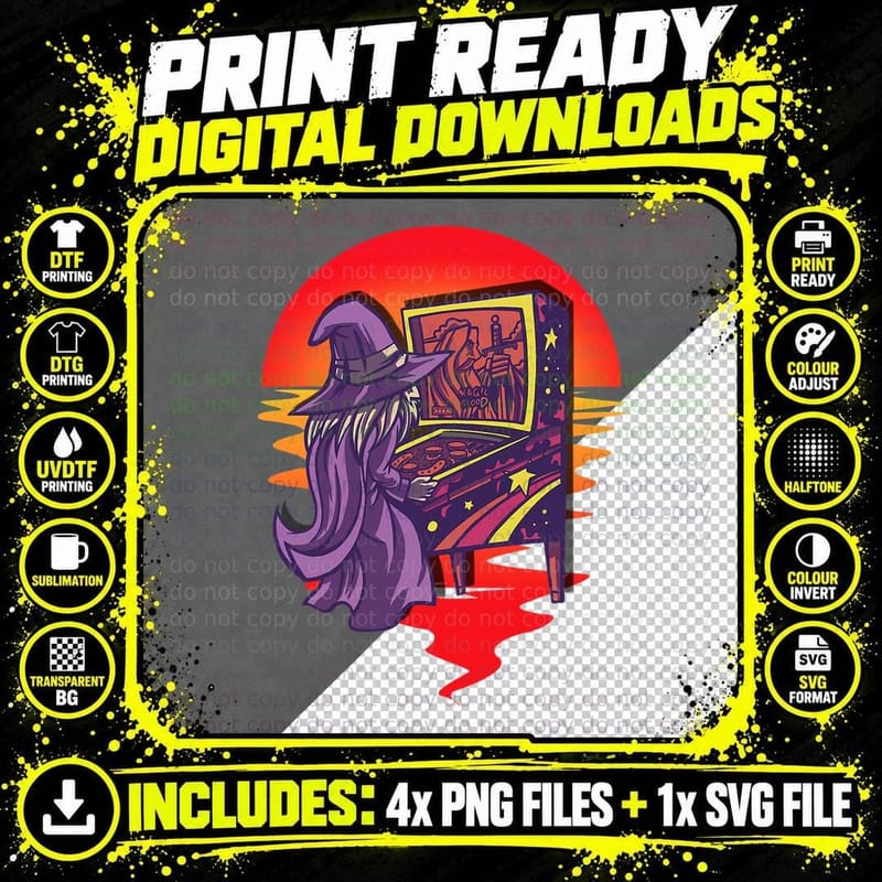 Retro Sunset Funny Pinball Wizard T-Shirt Png SVG Digital Bundle