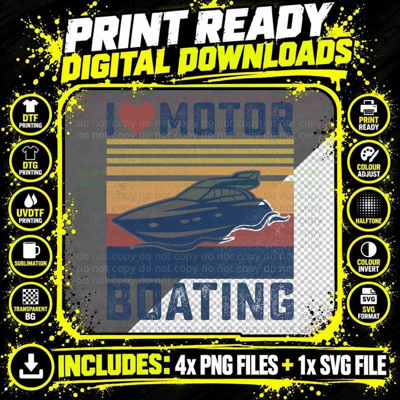 Retro Vintage Funny I Love Motor Boating Boat Captain Png SVG Digital Bundle