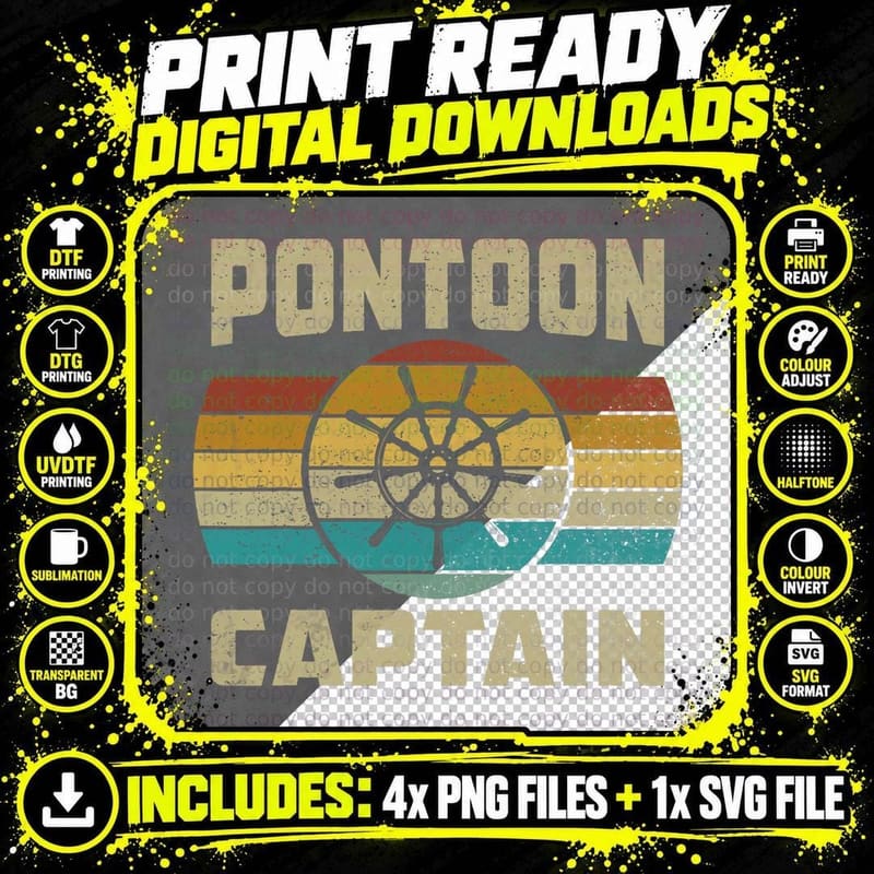 Retro Vintage Pontoon Captain Funny Boat Driving Men Png SVG Digital Bundle