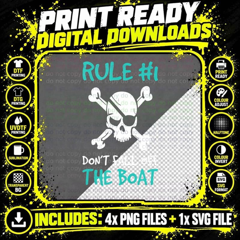 Rule 1 Don't Fall off the Boat Funny Cruise Pirate Tanks Png SVG Digital Bundle